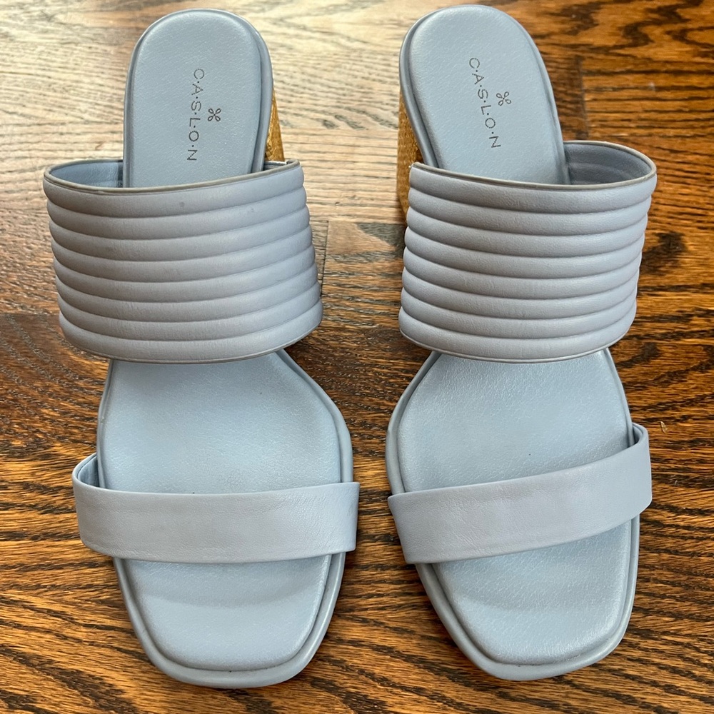 Nordstrom Caslon Light Blue Block Heel Leather Sandals
